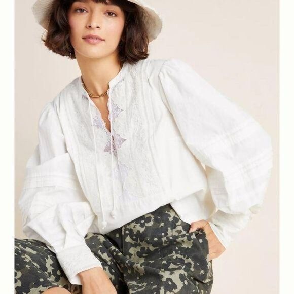NWT Anthropologie Delilah Pleated Lace Peasant Blouse - Picture 2 of 13